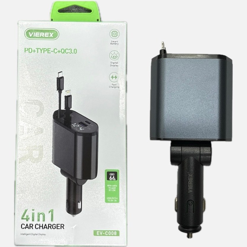 شارژر فندکی 66 وات ویرکس مدل EV-c008 - فست 4 درگاه